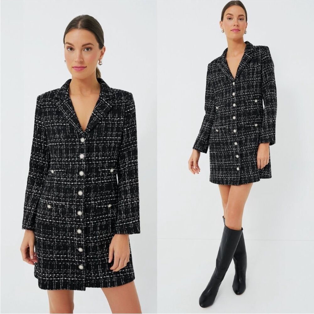 Pomander Place Black & White Tweed Button-Front Dress